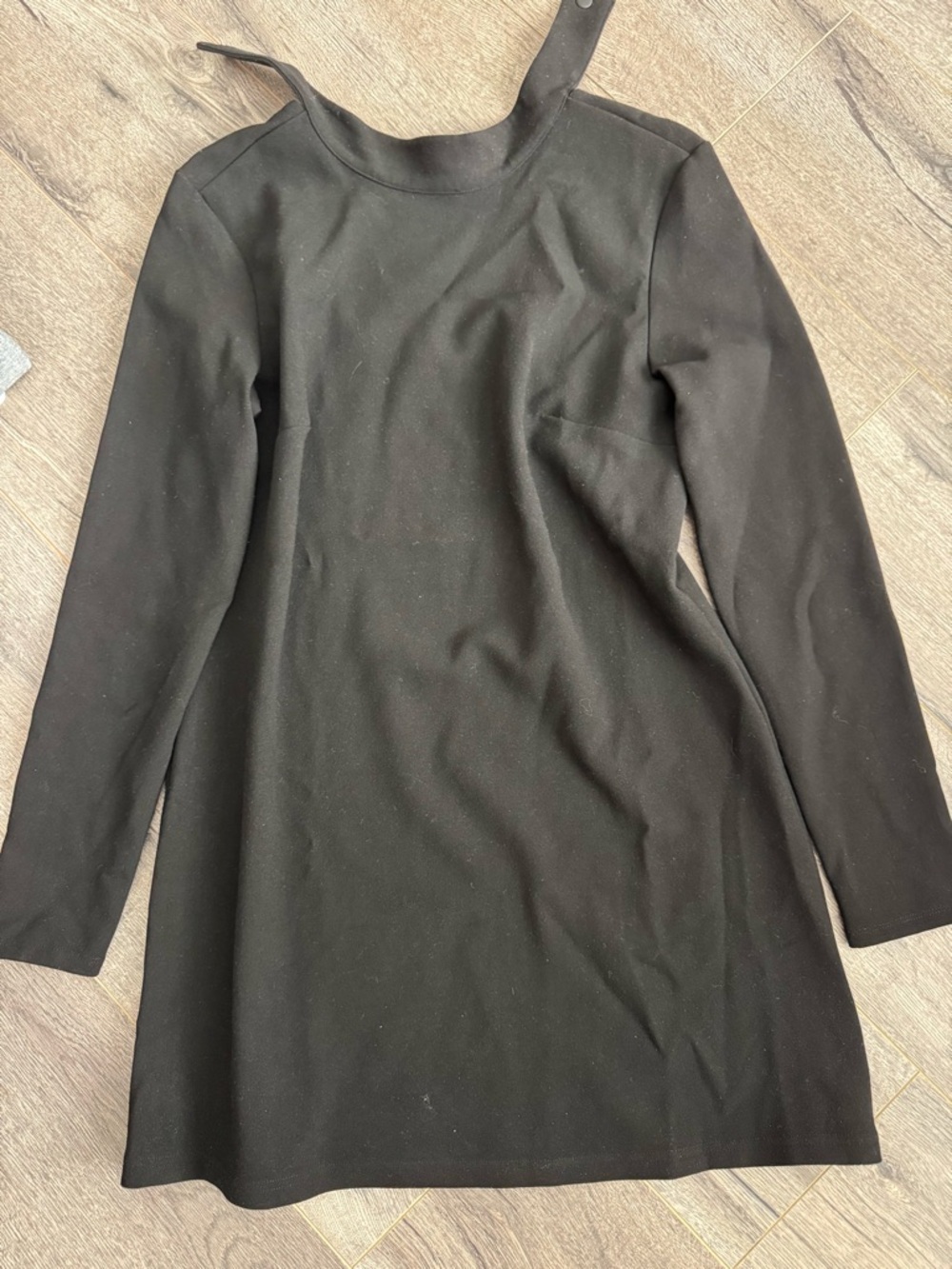 Black Long-Sleeve Mini Dress with Asymmetric Strap
